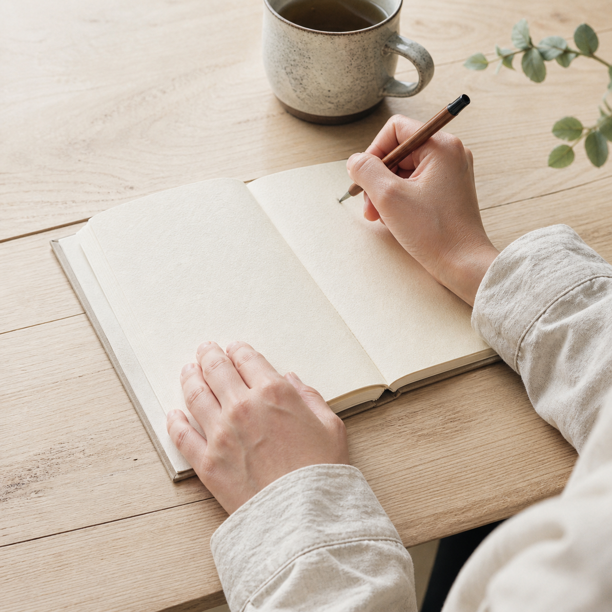 予定や気づきをノートに書き留める手元