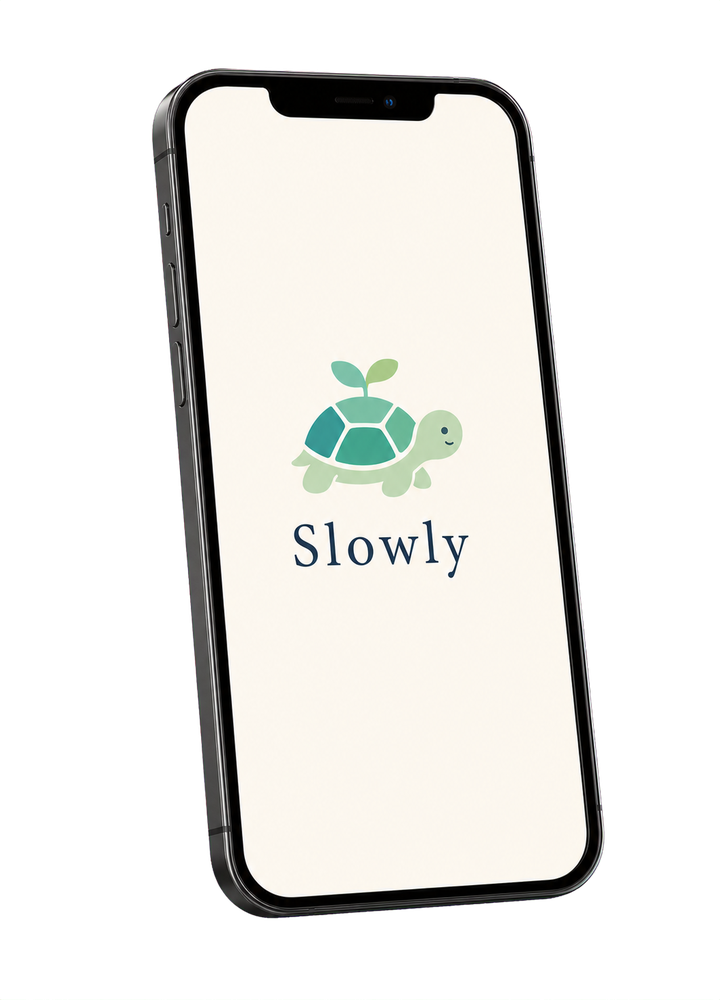 Slowlyの亀のアプリアイコンを表示したiPhone